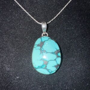 Beautiful Navajo Large Sterling Silver Turquoise Pendant